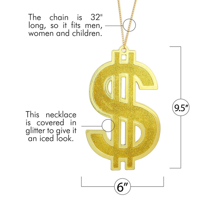Skeleteen Hip Hop Gold Necklace - Rapper Dollar Sign Medallion Gangster Golden Chain Costume Bling Jewelry - Image 5